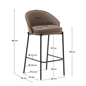 Стул полубарный Eamy из коричневой экокожи, ясеневого шпона с отделкой под орех и черного металла
