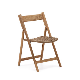 Складной стул Dandara из массива акации со стальной конструкцией и бежевым шнуром