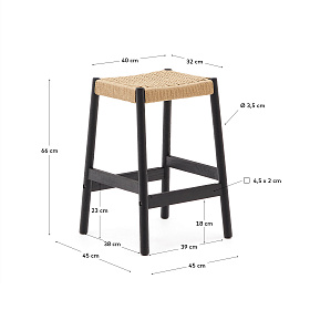 Yalia Табурет из дуба с черной отделкой и веревочным шнуром, высота 65 см