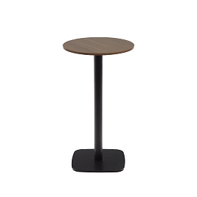 Dina Высокий круглый стол из меламина с ореховой отделкой и черной металлической ножкой  Ø60x96