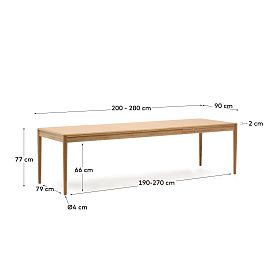 Раздвижной стол Lenon из натурального массива дуба и шпона 200(280)x90