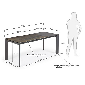 Стол Atta 140 (200) x90 антрацит, темно-коричневый, керамика