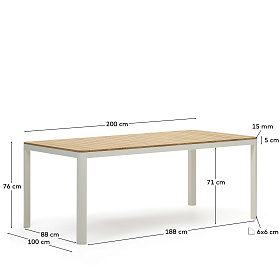 Bona Уличный стол из алюминия в белой отделке и тикового дерева 200 x 100 см