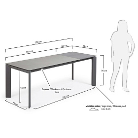 Стол Atta 160 (220) x90 антрацит керамика