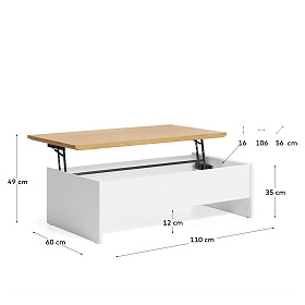 Abilen Подъемный журнальный столик из дуба и белого лака 110 x 60 см FSC 100%