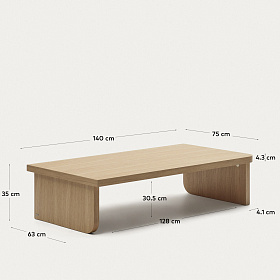 Oaq Журнальный столик из шпона дуба с натуральной отделкой 140 x 75 см