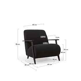 Кресло Marthan из черной ткани букле и дерева с отделкой венге