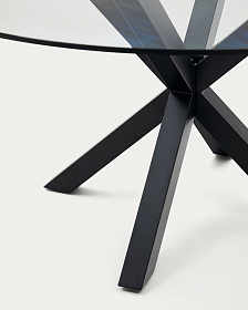 Круглый стеклянный стол Argo на стальных ножках с черной отделкой, Ø 150